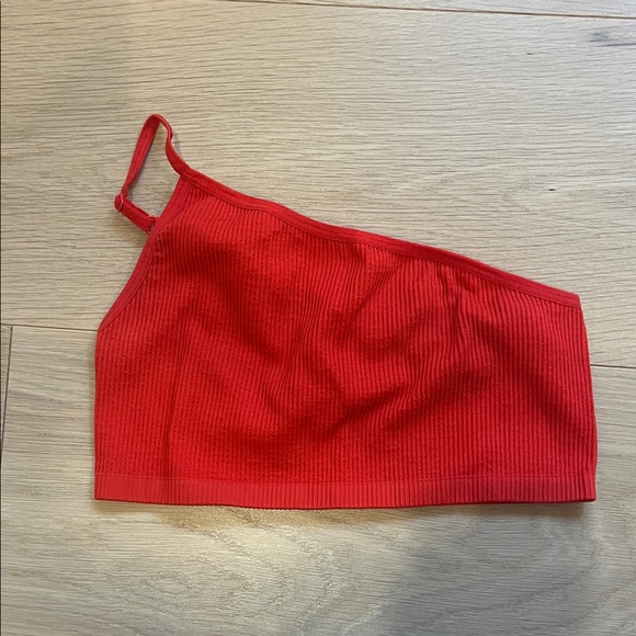 Red One-Shoulder Ribbed Crop Top - Picture 1 of 3